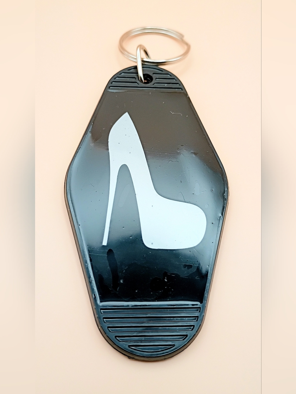 Handmade Motel Keychain High Heel Shoe Gray Vinyl UV Resin Retro Gift Idea